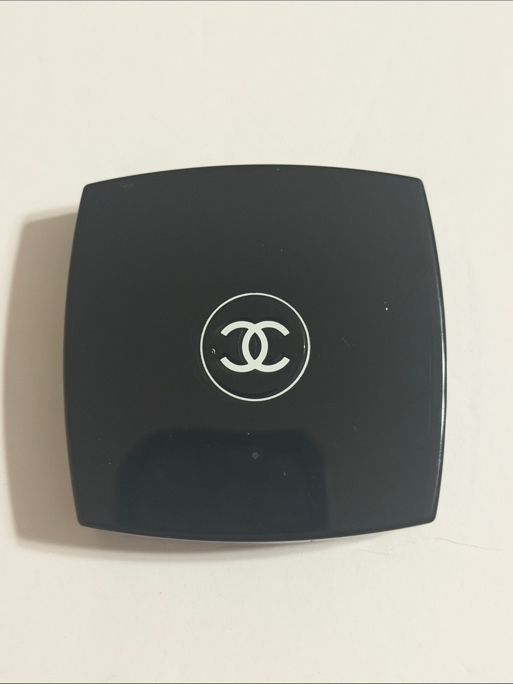 CHANEL Black Compact Powder Case with White CC Emblem
